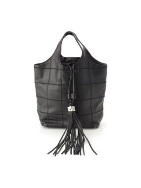 Chanel Stand Leather Chocolate Bar Fringe Handbag Black